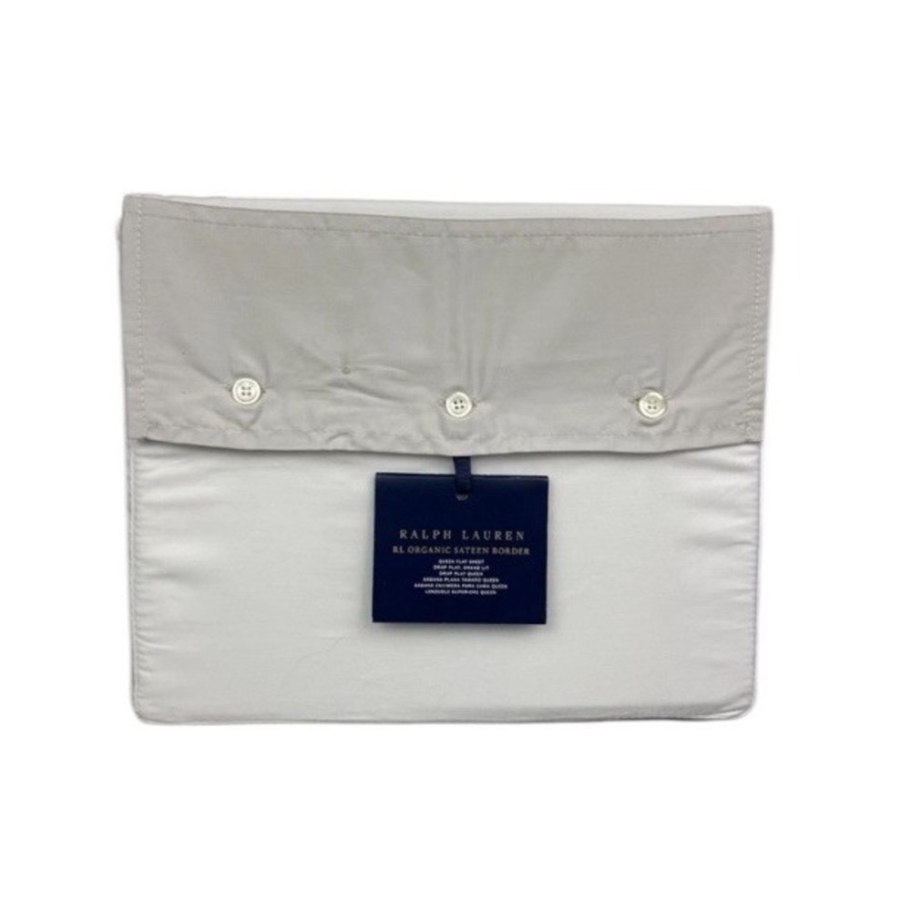 Ralph Lauren RL Organic Sateen Border FULL / DBL White Cotton‎ Flat Sheet NEW